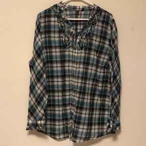 Women’s Sheer Plaid Button Down Blouse Size 3XL